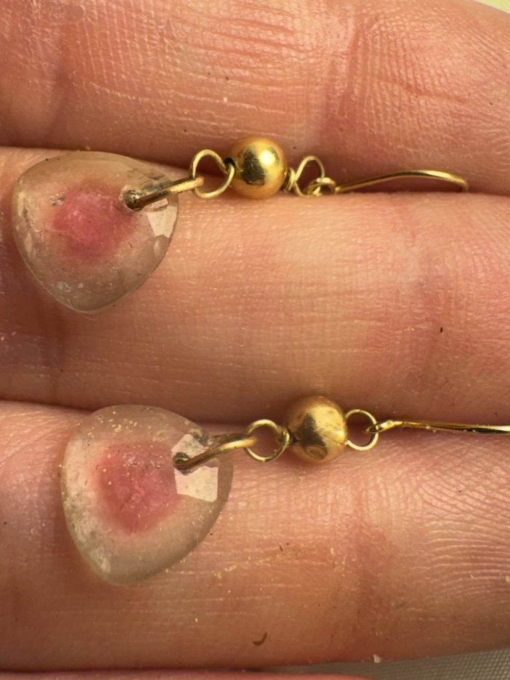 Handmade solid 10k gold genuine rose cut watermelon tourmaline earrings